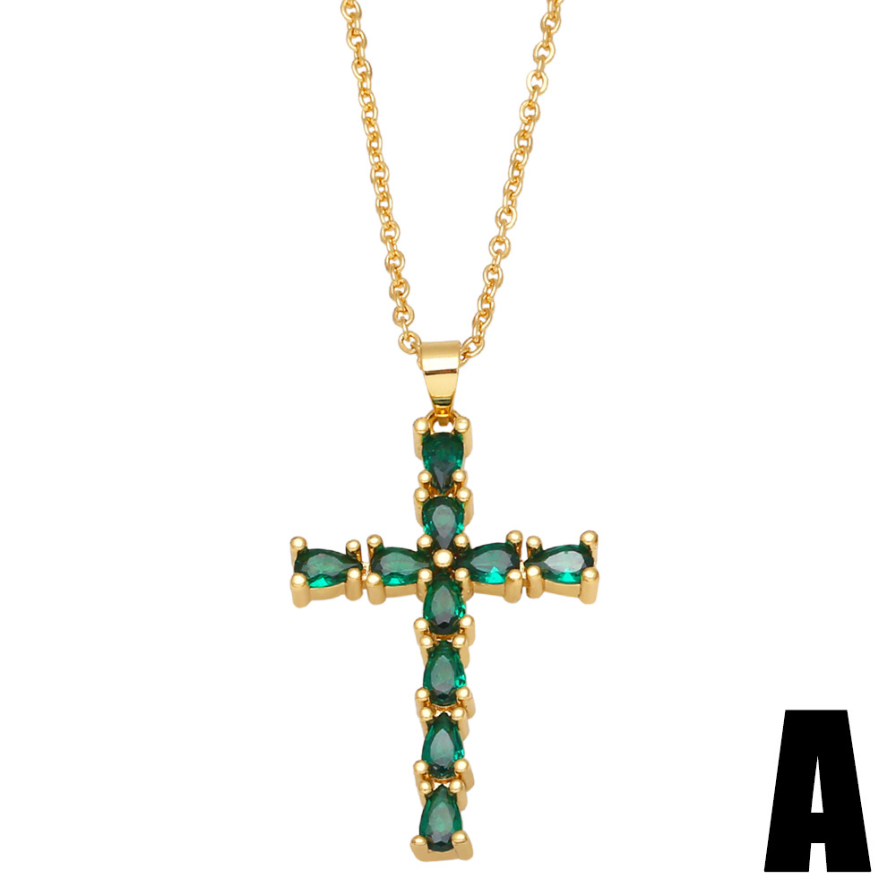Fashion Cross Copper Pendant Necklace Inlay Zircon Copper Necklaces