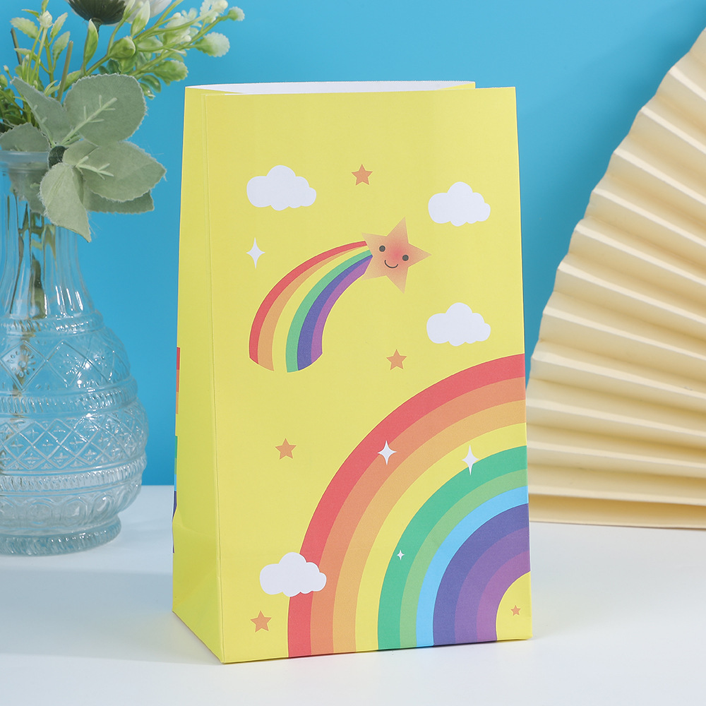 Nuevo Rainbow Kraft bolsa de embalaje de papel tuerca snack regalo bolsa de papel de embalaje regalo fondo cuadrado bolsa de fondo plano