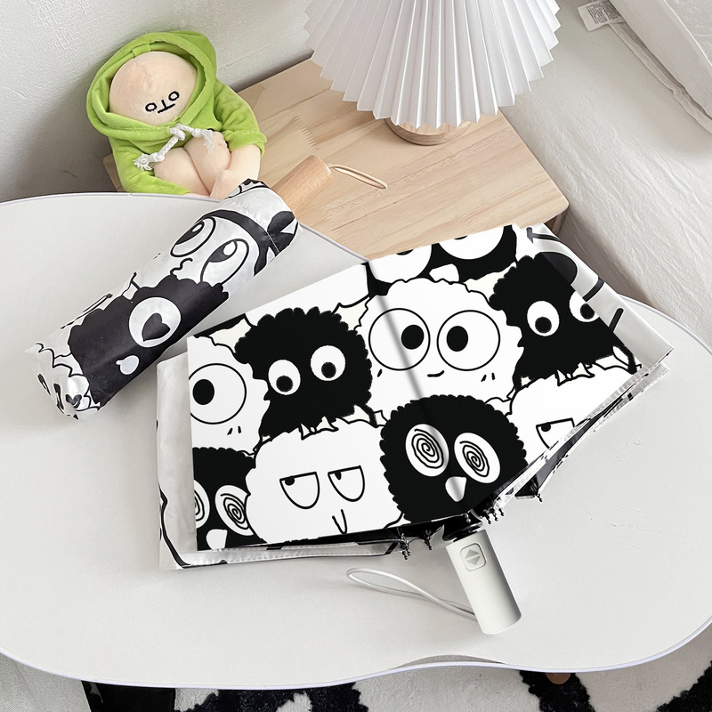 Automatic Umbrella Ins Small Coal Ball Sunny and Rain Dual-purpose Black Rubber Sunscreen UV Protection Folding Reinforced Sun Umbrella for Women