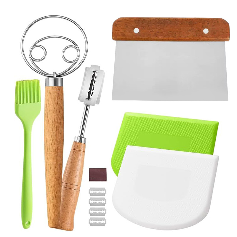 Stainless Steel Wooden Handle Dough Cutter Scraper Food Scraper Flour Scraper Baking Tool Rice Noodle Cutting Board Dough Cutter