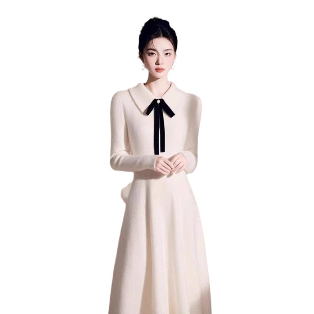 작은 흰색 두꺼운 스웨터 원피스 여자의 2024 겨울 코트 활 니트 긴 스커트