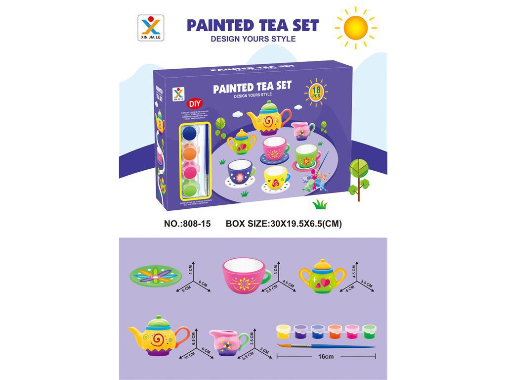 亚马逊跨境儿童创意涂鸦彩绘茶杯茶具过家家陶瓷精品DIY礼盒套装