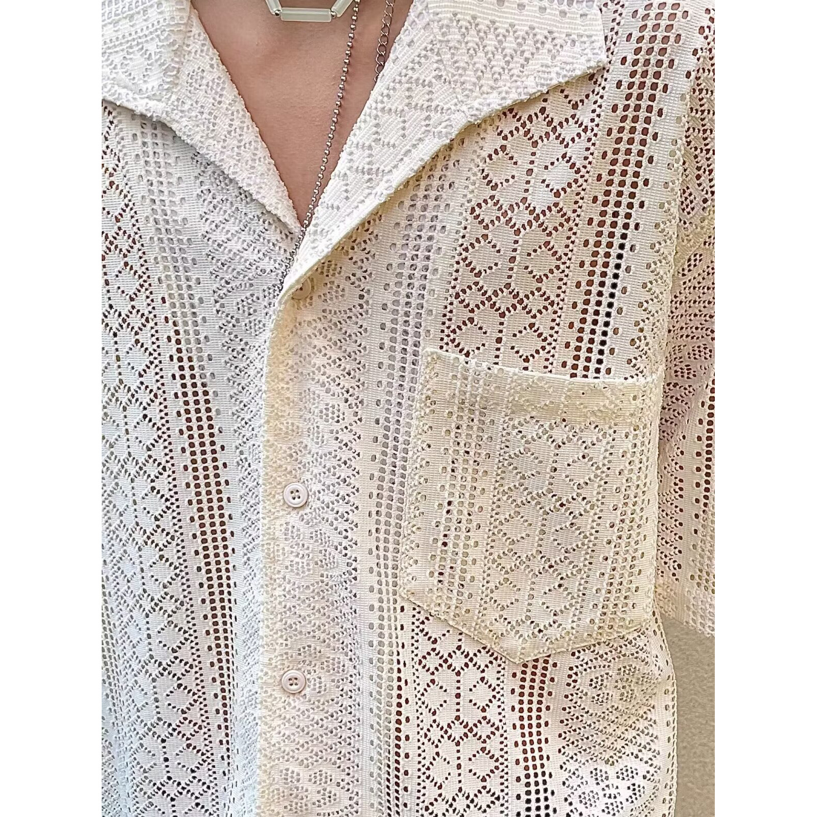Camisa POLO Cárdigan de solapa de manga corta para hombre, seda de hielo de verano hueca, camiseta casual de negocios británicos, comercio exterior, venta al por mayor transfronteriza