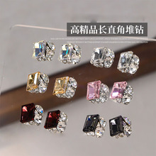 网红爆款美甲鸽子蛋方糖水晶堆钻成品超闪高级满钻长方指甲装饰品