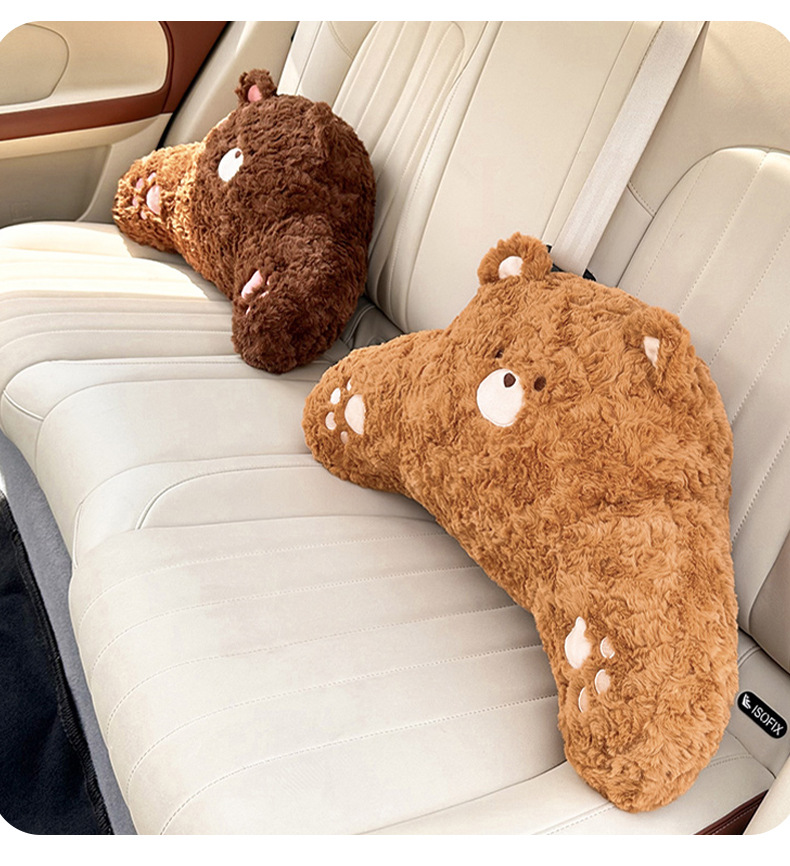 Cartoon Bear Car Headrest Plush Comfortable Car Seat Pillow Neck Pillow Cute Doll Car Waist Cushion