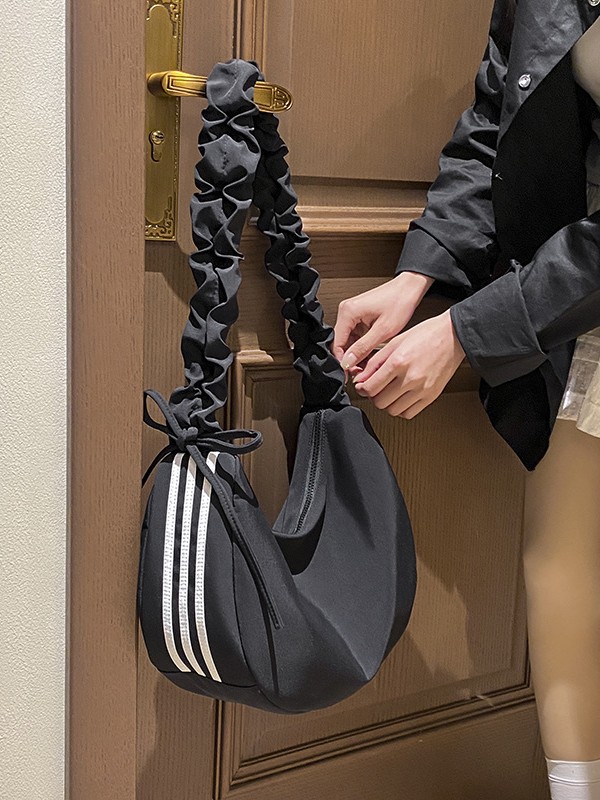 Bolso de Hombro Estilo Deportivo, Estilo Coreano, Color Sólido, Tres Rayas, Bolso Tipo Dumpling, Gran Capacidad, Ligero, Informal para Mujer