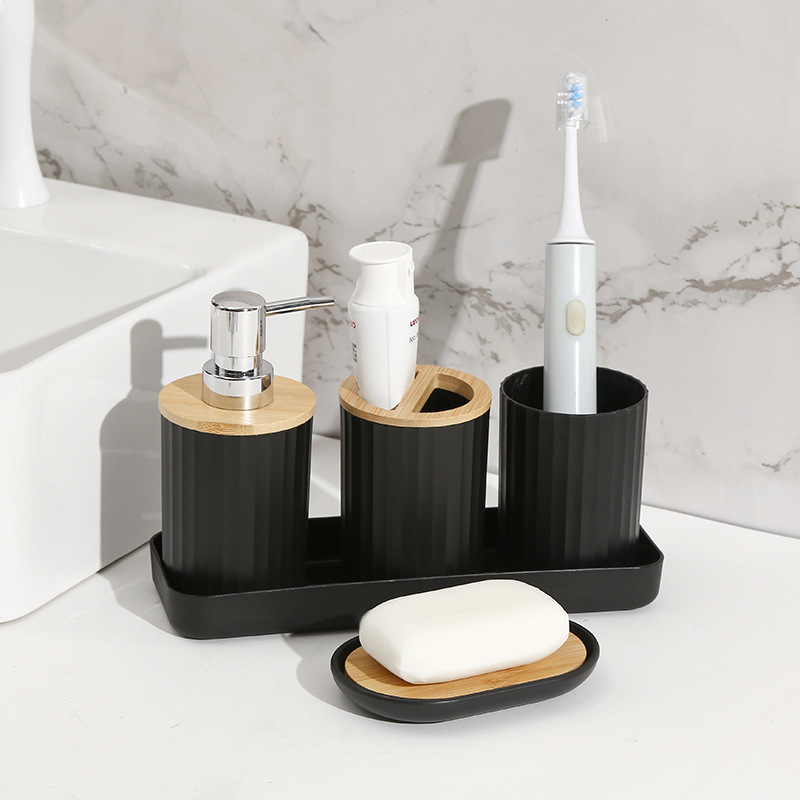 Color sólido blanco y negro de alta gama, caja de jabón, soporte de cepillo de dientes, botella de emulsión, enjuague bucal, caja de algodón, oferta transfronteriza