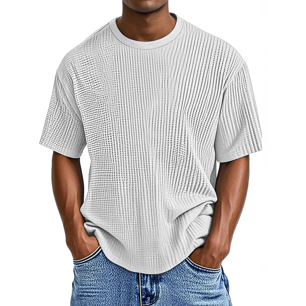 Men's Casual Solid Waffle T-shirt Comfortable Versatile Tee_voghion.com
