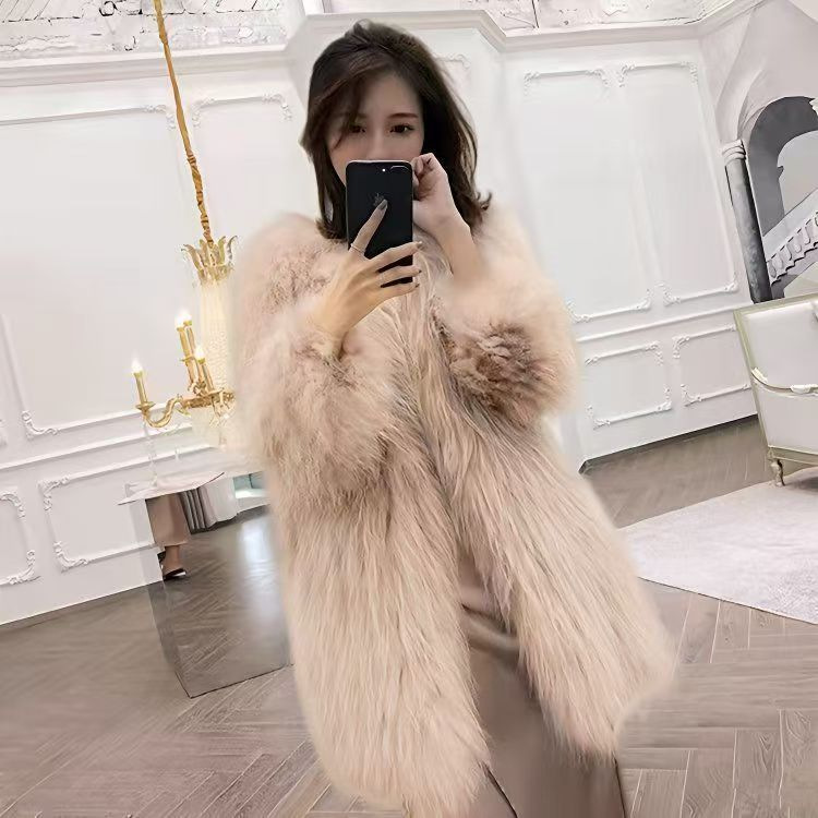 秋冬狐狸毛环保皮草外套女中长款欧美风貂毛大衣时尚女装水貂毛毛