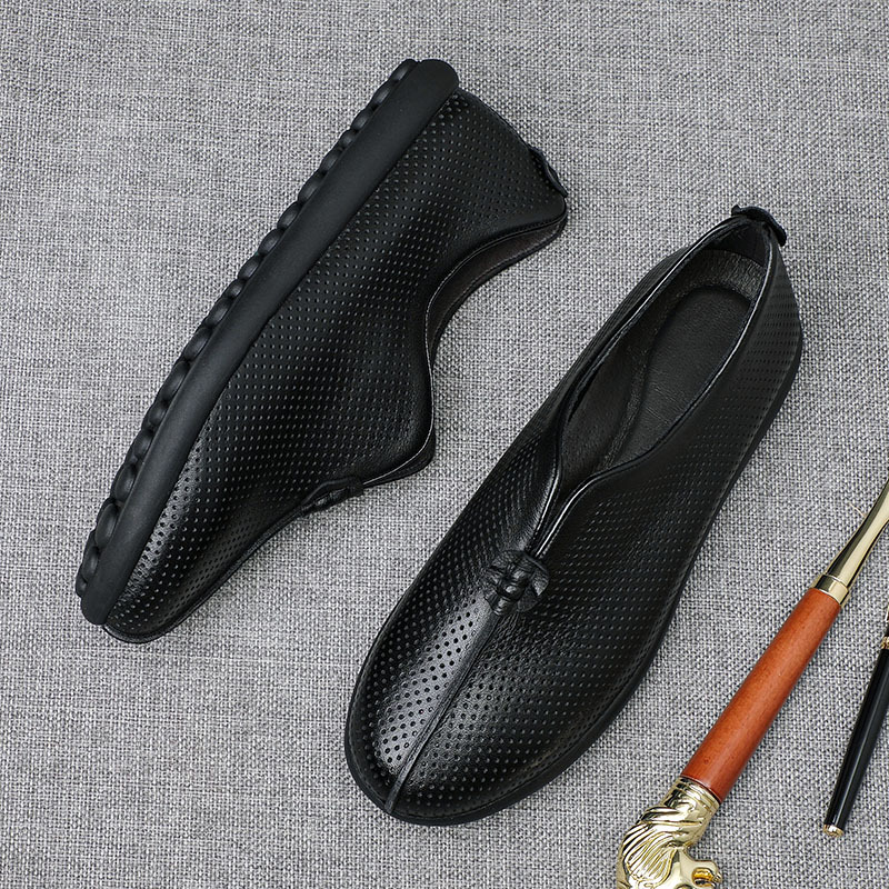 Verano viejo Beijing zapatos de tela sandalias de cuero casuales de los hombres de piel de vaca transpirable agujero papá zapatos de mediana edad y ancianos zapatos de los hombres suaves