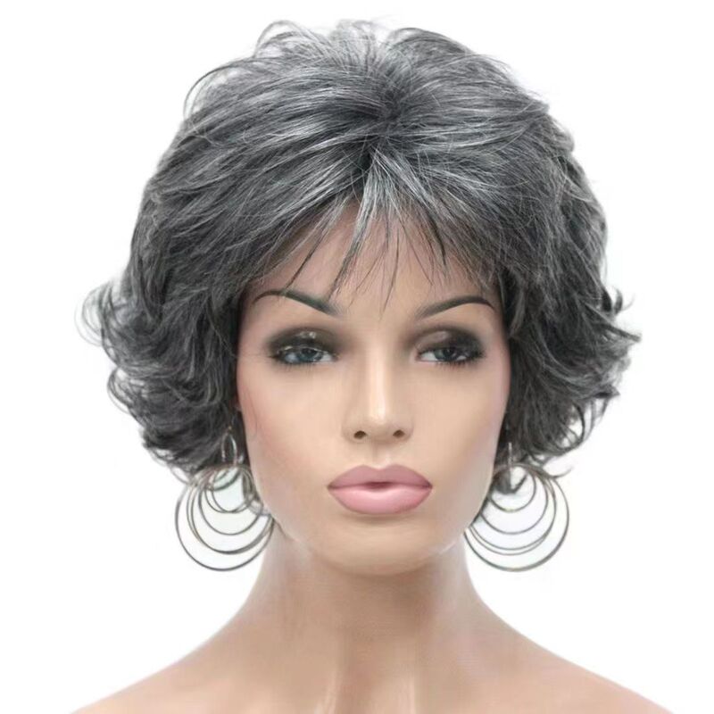 Short Hair Wig New Oblique Bangs European and American High-End Wig Female Short Curly Hair Senior Hair High Temperature Wire Mechanism