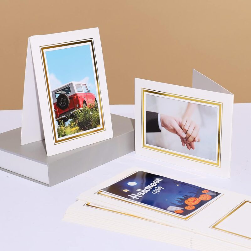 Cross-Border Paper Folder, Gold-Edged Folding Cardboard Photo Frame Display Stand, 6inch 7inch Photo Invitations, Greeting Card Paper Frames
