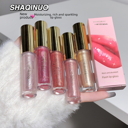 Schalkno Hydrating and Plumping Flash Lip Gloss, Dewy and Shiny Lip Brightener with High-Gloss Mirror Surface Lipstick for Layering