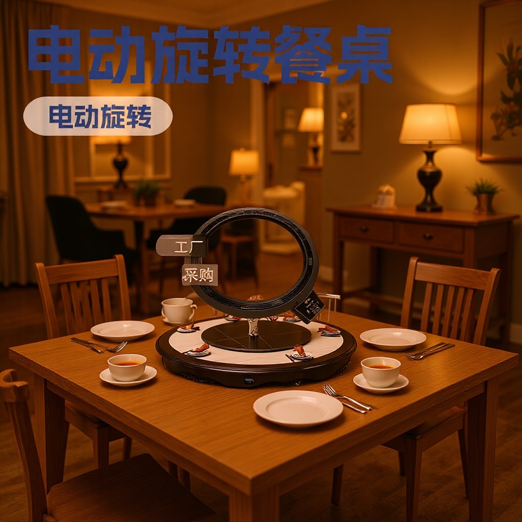 智能电动转盘酒店家用圆桌玻璃大理石木桌通用自动旋转转盘底座