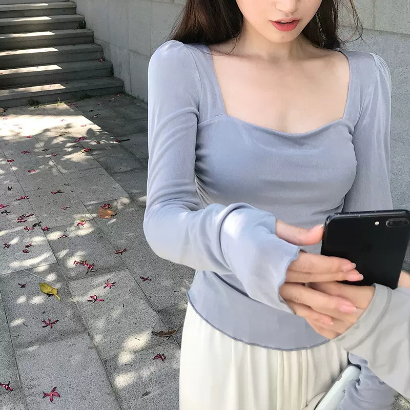 爽滑三醋酸 芭蕾套装冰裸感防晒T恤女方领上衣+花苞裙裤