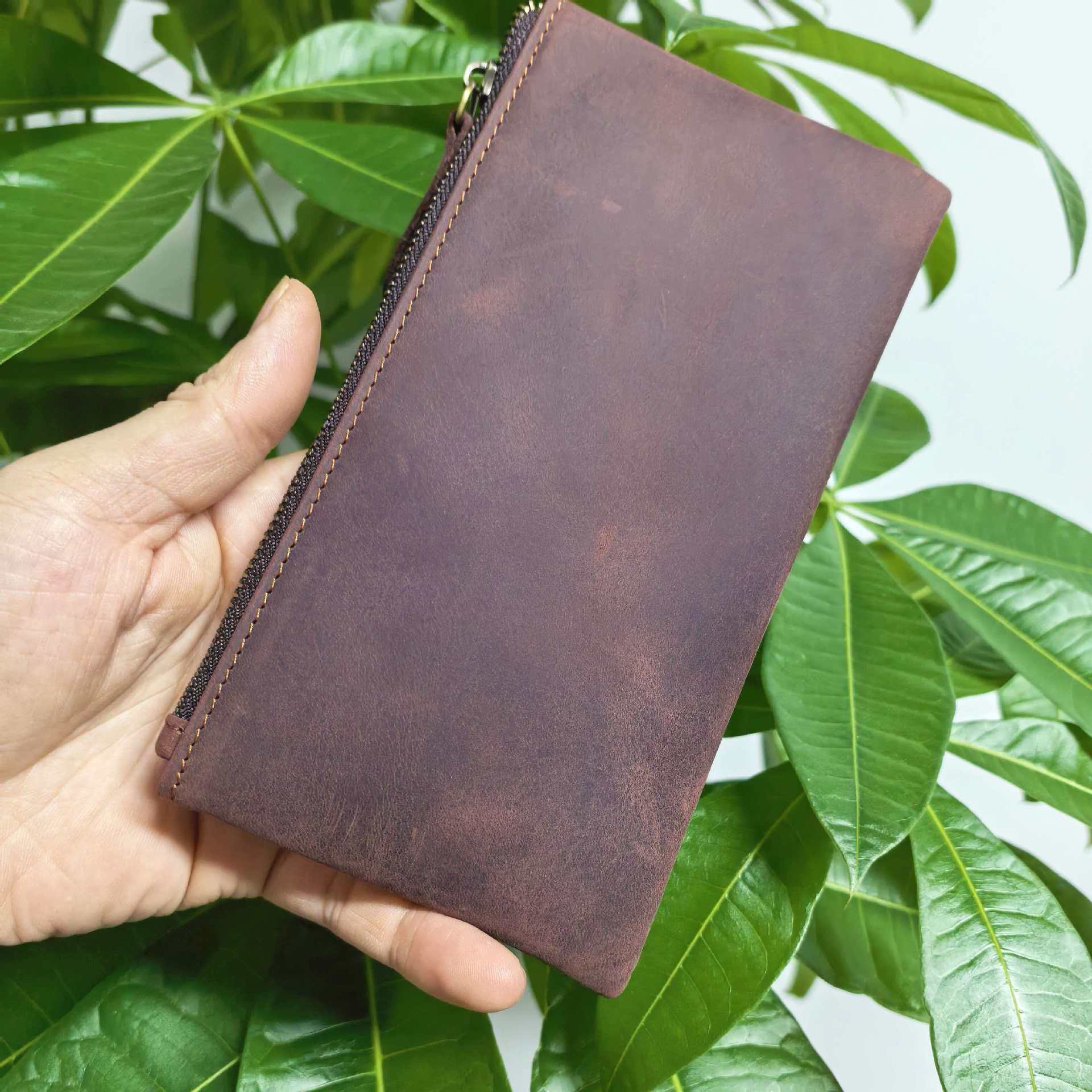 Minimalista Crazy Horse cuero de los hombres de cuero de vaca Bolsa De Teléfono largo retro ultra-Delgado mujeres Cartera de cuero japonés y coreano embrague