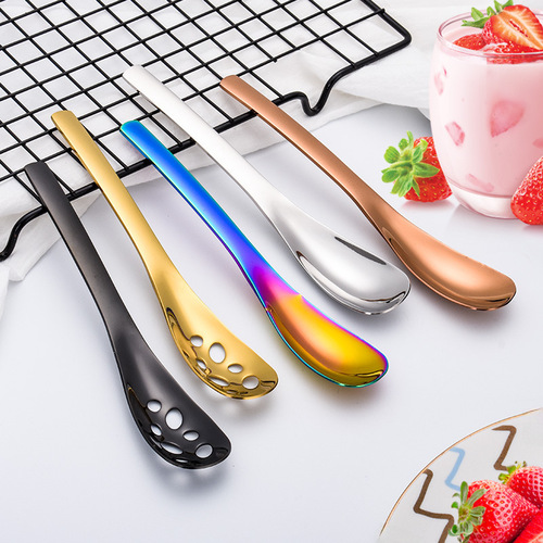 304 Stainless Steel Small Ladle Creative Colorful Perforated Dining Soup Spoon Small Spoon Dessert Ice Cream Spoon Tea Spoon 