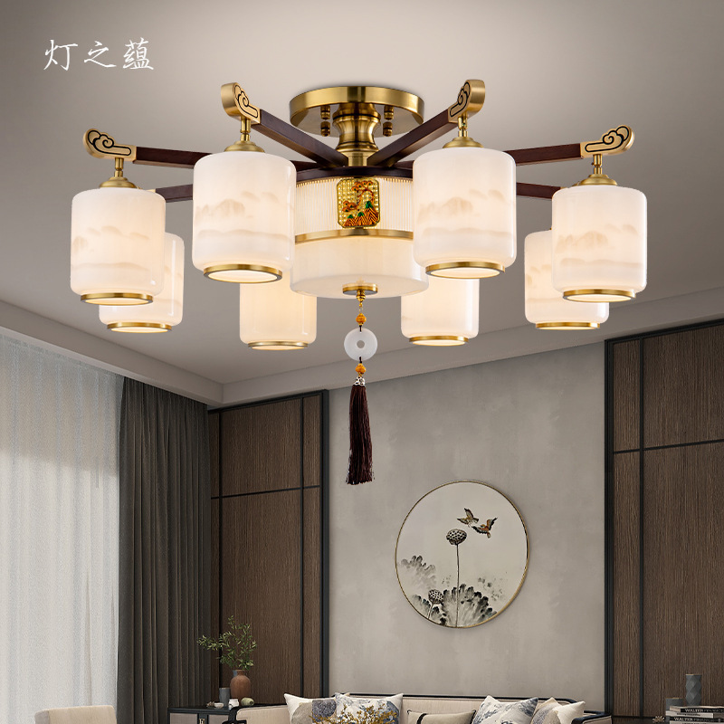 Lamp Zhiyun Classy Atmospheric All-Copper Solid Wood Low-Rise Living Room Ceiling Lamp New Chinoiserie Whole House Package Chandelier Lighting Lamp Zhiyun Classy Atmospheric All-Copper Solid Wood Low-Rise Living Room Ceiling Lamp New Chinoiserie Whole House Package Chandelier Lighting