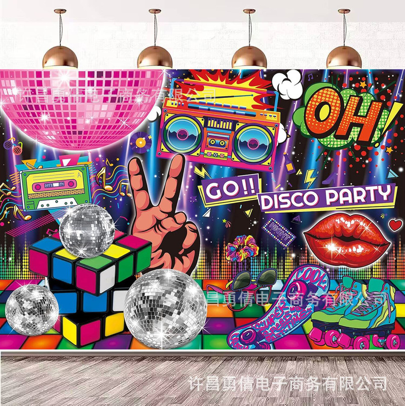 Foreign Trade Amazon Rubik's Cube Skateboard Birthday Party Hip-Hop Photography Background Cloth Layout Decorative Banner Hanging Cloth Flag