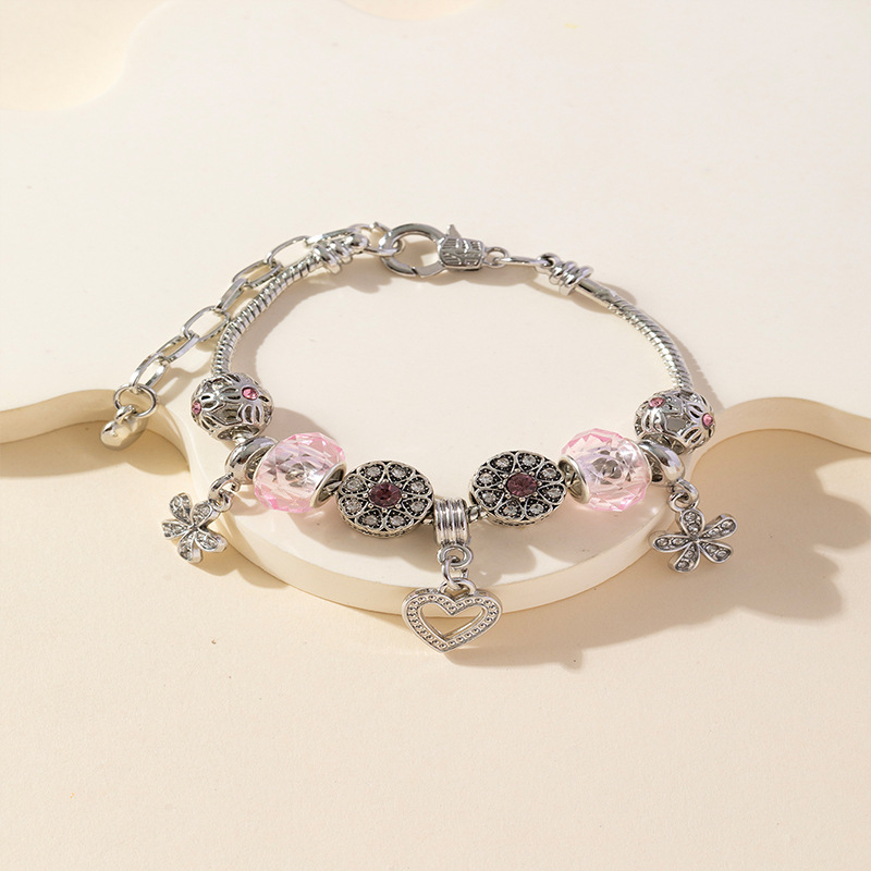 Panjia pulsera Dora DIY cuentas pétalos de amor colgante de cristal rosa accesorios de flores de diamante image 4