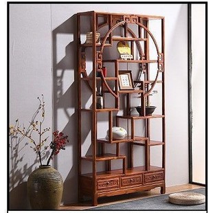 Solid Wood Bogu Rack Chinese Antique Duobao Pavilion Large Round Double Semicircle Partition Tea Bookshelf Storage Rack Display Cabinet