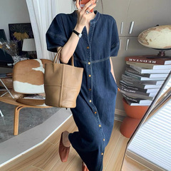女性服卸売りフランス式レトロカジュアル水洗いデニムワンピース女性夏梨型スタイルスリムスカート