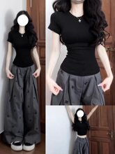 盐系炸街运动套装女夏季宽松显瘦时尚感短袖阔腿裤休闲两件套