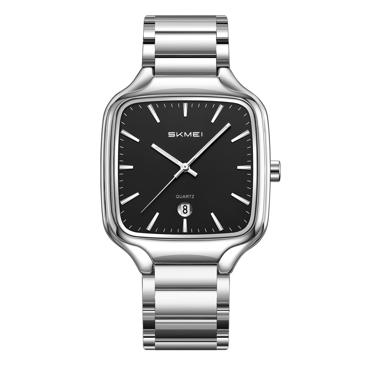 Momento plateado cuadrado acero reloj de cuarzo 30 metros calendario impermeable relojes de hombre comercio exterior transfronterizo al por mayor