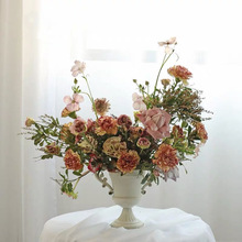 厂家直销高脚杯花器白色做旧花瓶花翁复古怀旧铁艺欧式餐桌插花