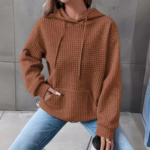 2024春秋季亚马逊欧美女装跨境新款华夫格圆领长袖卫衣纯色上衣女