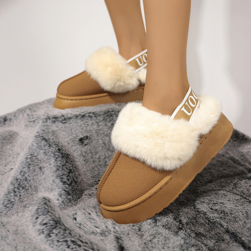 Furry Slippers for Women 2026 Autumn and Winter New Style Fur Thick-Soled Snow Boots Closed-Toe Dual-Wear Thickened Cotton Slippers for Women