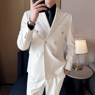 Summer Blazer Handsome White Double-Breasted Suit Suit Men's High-End Casual Small Suit Jacket Slim Fit
