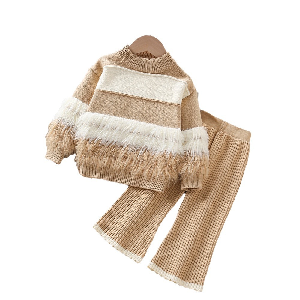 Conjunto de suéter y pantalón para niñas otoño-invierno 2024, estilo coreano – dos piezas de moda.