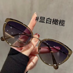 白オリーブ猫眼偏光サングラス女性モデル2025新高級感運転専用紫外線防止サングラス