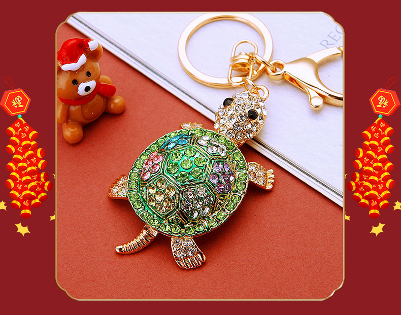 Turtle Car Keychain With Full Diamond Crystals Bag Pendant_voghion.com