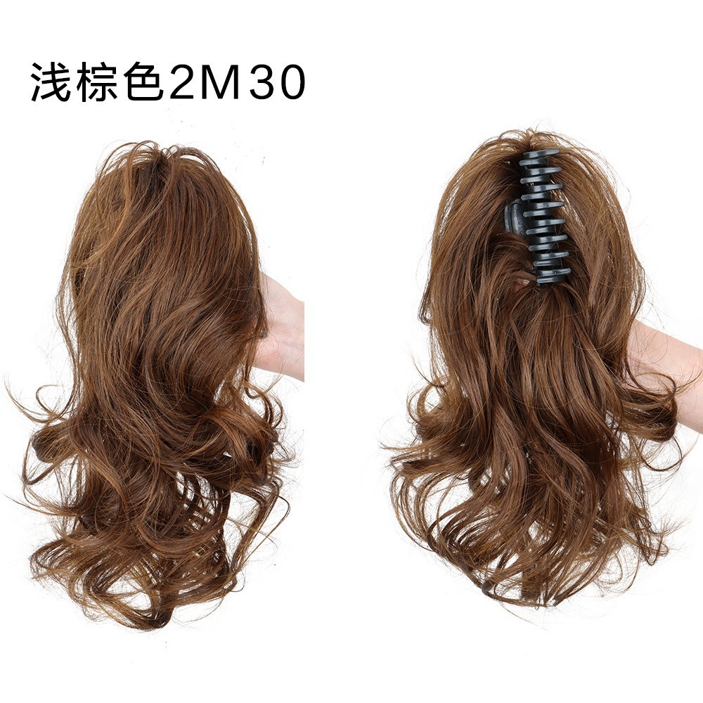 Cataratas de color europeo y americano medio rollo cola de caballo esponjoso tamaño natural clip de cabello alto cráneo clip de tiburón peluca cola de caballo