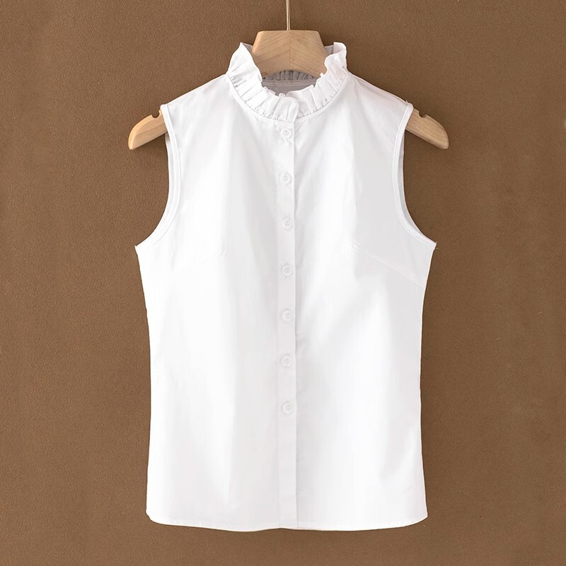 Pure Cotton Sleeveless Shirt Women's Autumn and Winter All-match False Collar Shirt False Collar Shirt Sweater Decorative Collar White Base Shirt