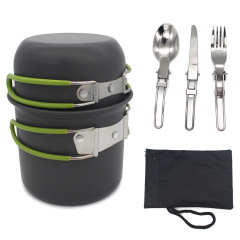 Cross-border hot selling outdoor portable camping pot set for 1-2 people picnic cooker hard oxidized pot set and cup