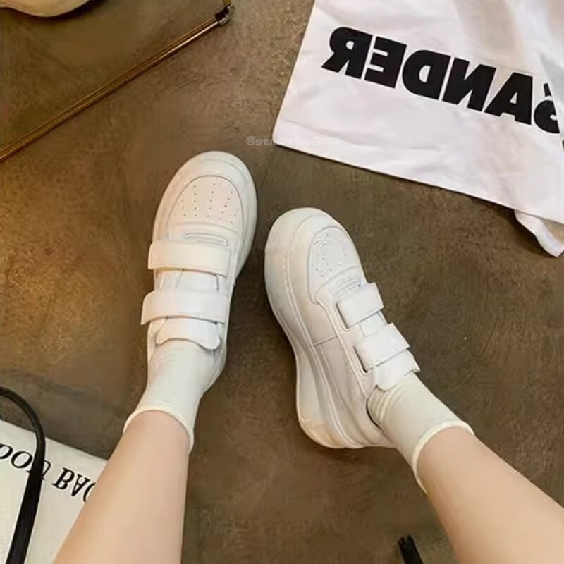 真皮显腿长魔术贴厚底小白鞋女2025春秋百搭增高运动休闲板鞋|undefined