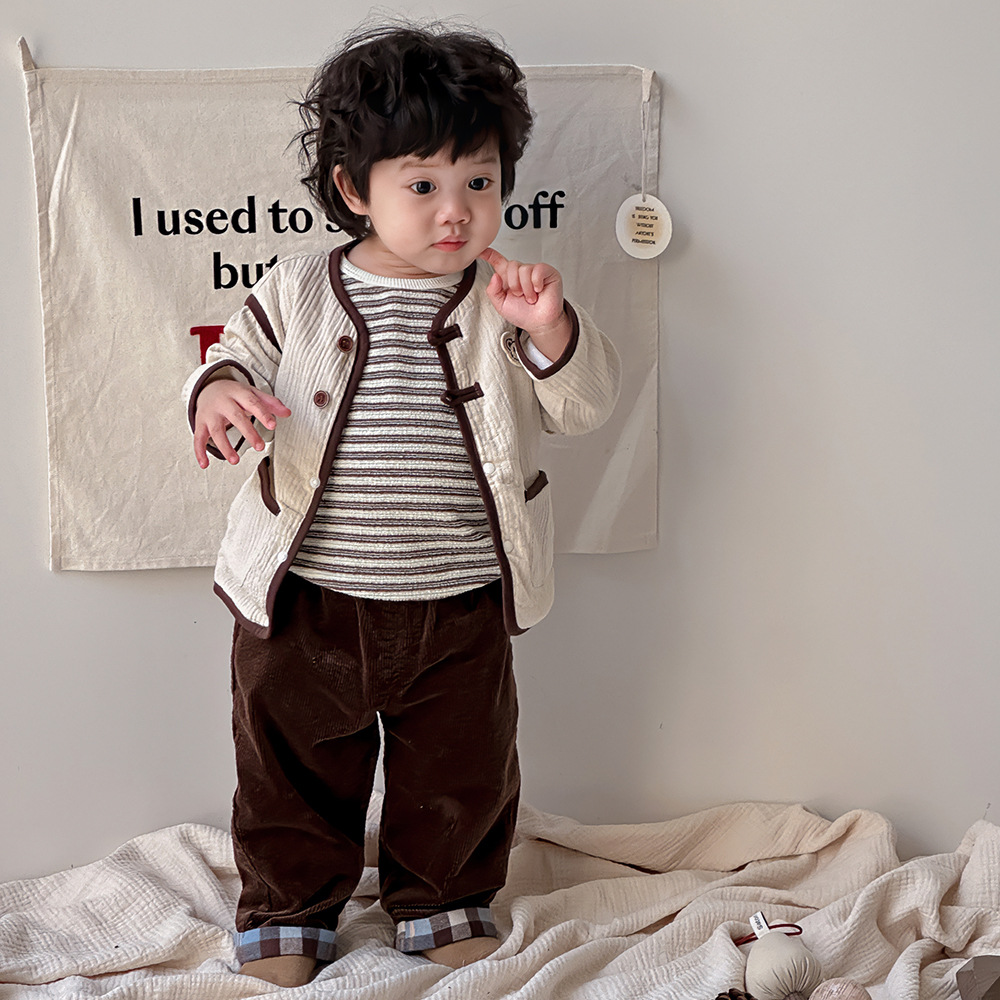 Ins ropa para niños estilo coreano suéter a rayas pantalones trajes para niños primavera y otoño ropa de salida para niños