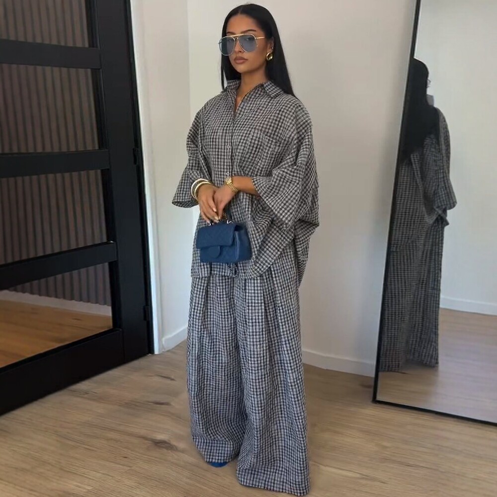 Aliexpress European And American Style Plaid Shirt Wide-leg Pants Suit...