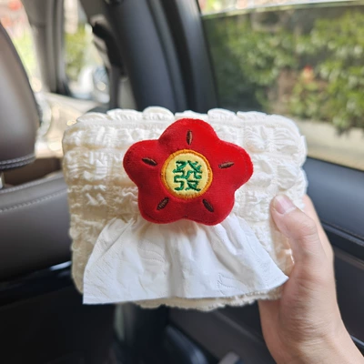 Cute Car-Mounted Tissue Box, High-End Plush Simple Armrest Box, Premium Car Tissue Box Hanging Bag Decoration for Women (Car tissue box/set) - puff-car-tissue-box-youqianhua