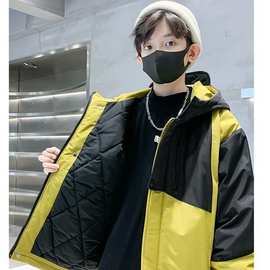 男童棉衣外套秋冬款2024秋冬新款中大童潮酷帅撞色户外连帽外套