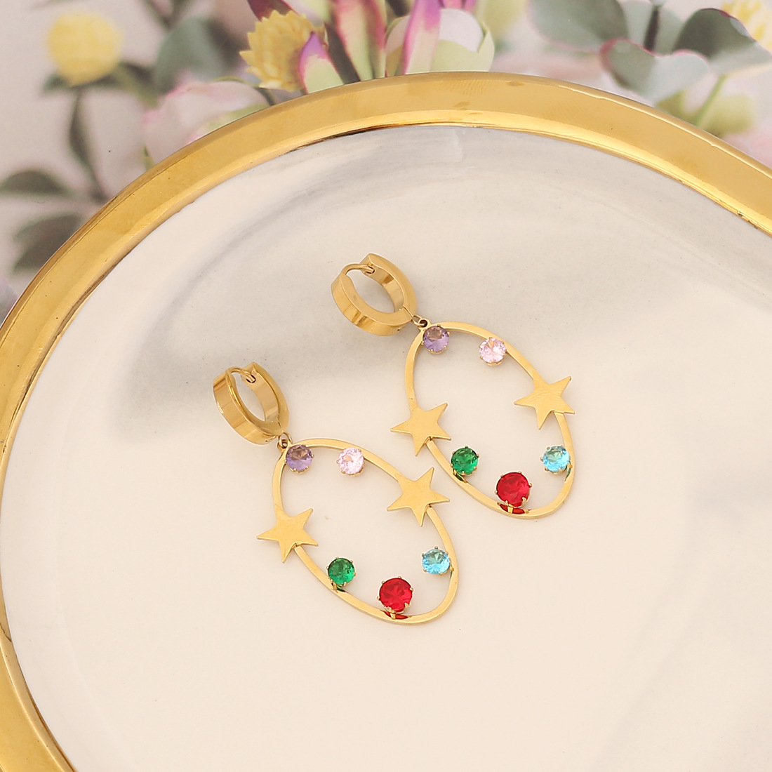 Exaggerated Star Heart Shape Butterfly Stainless Steel Inlay Rhinestones Earrings 1 Pair