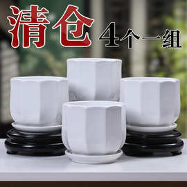 花盆陶瓷白色简约大号中号小带托盘个性家用绿萝吊兰多肉