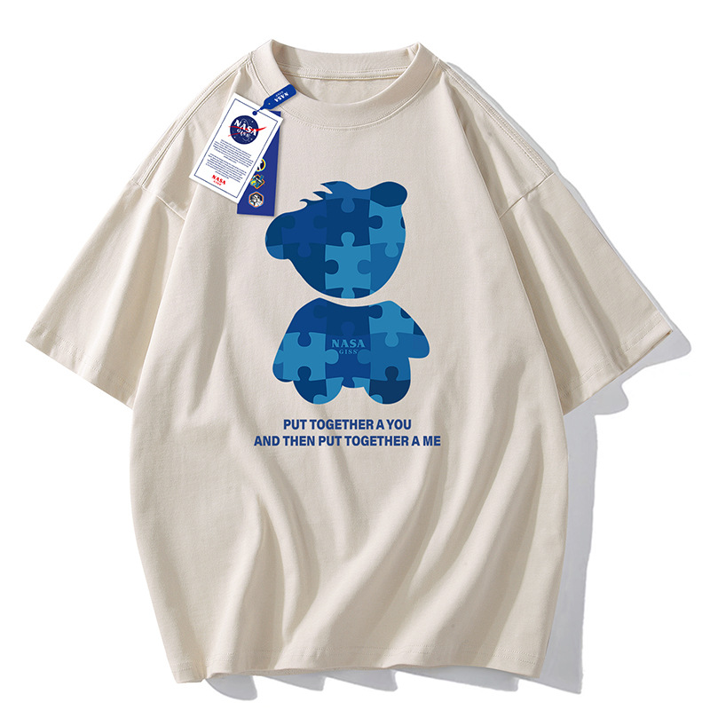 NASAGISS pesado nombre conjunto de los hombres de manga corta Camiseta de la pareja de las mujeres de la marca de moda de verano suelta media manga adolescentes