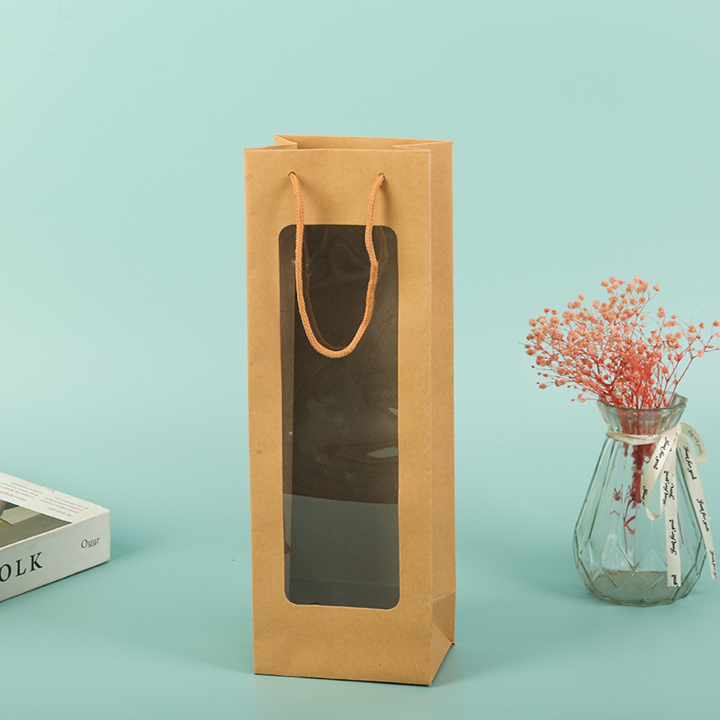 Spot celebridad de Internet ventana abierta bolsa de regalo transparente bolsa de embalaje de flores regalo rosa recuerdo ventana de regalo vino tinto