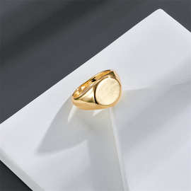 亚马逊跨境新品 图章戒指铜镀金欧美冷淡风指环厂家直供饰品首饰