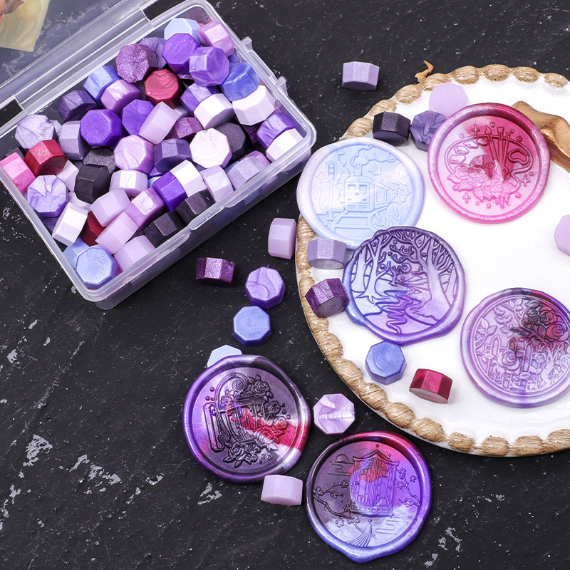 Fuego pintura sello grano de cera de color mezclado sellado sello de cera sobre tarjeta de invitación de boda pegatina caja de regalo octogonal fuego pintura grano de cera