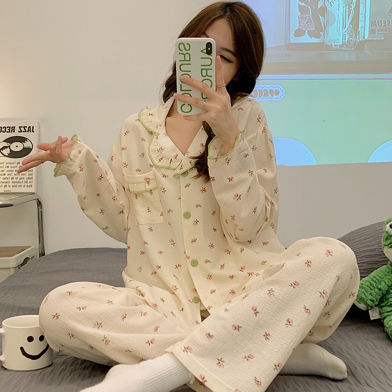 パジャマの女性春秋綿質の薄い長袖は甘いカーディガンを着ることができます。|undefined
